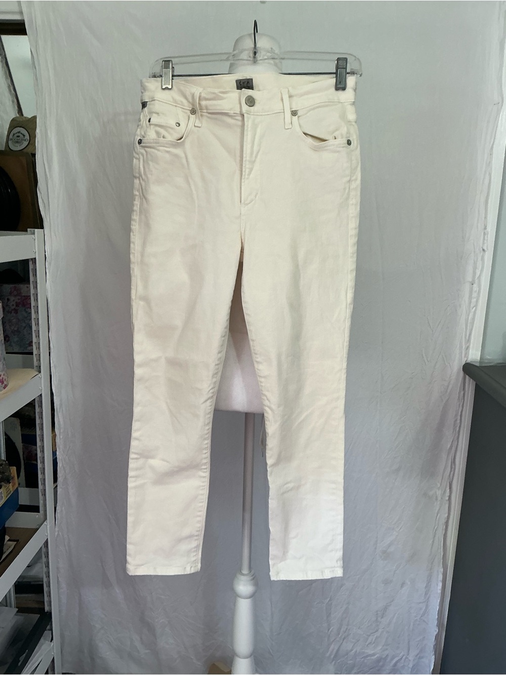 High-Rise Skinny Jeans in Cream